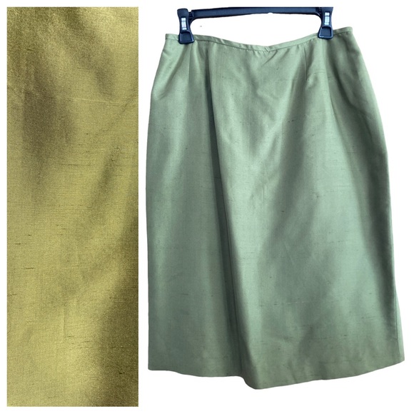 Kasper Dresses & Skirts - Vintage Kasper A.S.L. 100% Raw Silk Fabric Olive Green Pencil Skirt Size 10 EUC